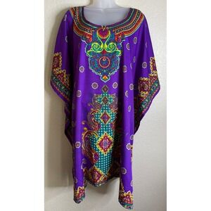 Studio EY Womens OS Kaftan House Dress Purple Paisley Floral Dashiki Boho Hippie